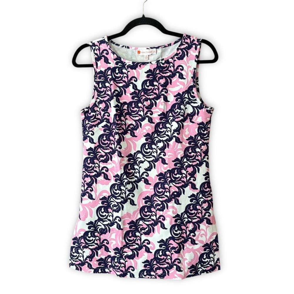 Jude Connally Whitney Tunic Top Bias Navy Scroll Pink White NWT Size XS Preppy